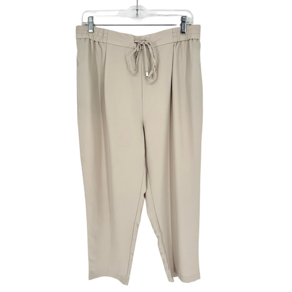 ZARA Flowy Ankle Pants Drawstring Tapered Leg Relaxed Fit Cream/Ivory Size L - Picture 4 of 13